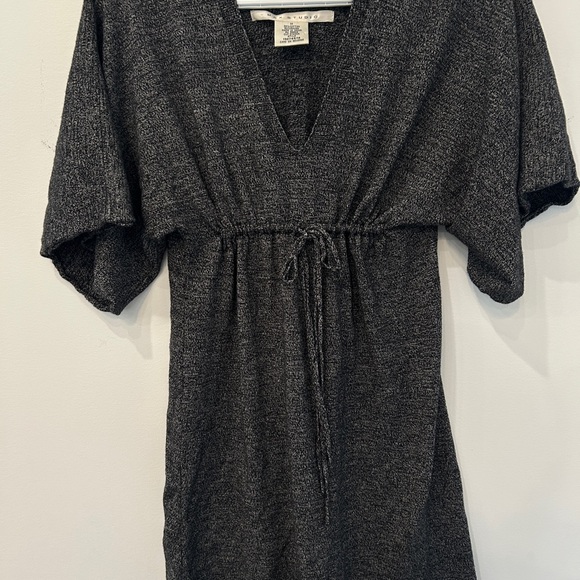Max Studio Dresses & Skirts - Max Studio Charcoal V-Neck Knit Drawstring Dress